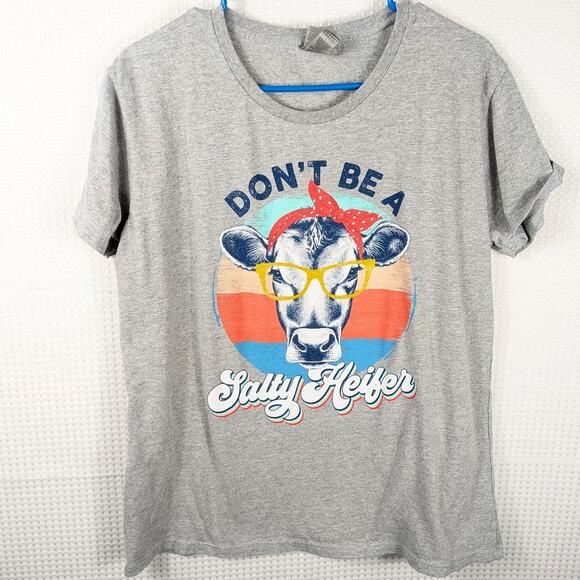 Don’t Be a Salty Heifer T-Shirt XL Gray Funny Cow Graphic Farm Humor Gildan Tee - Picture 1 of 5